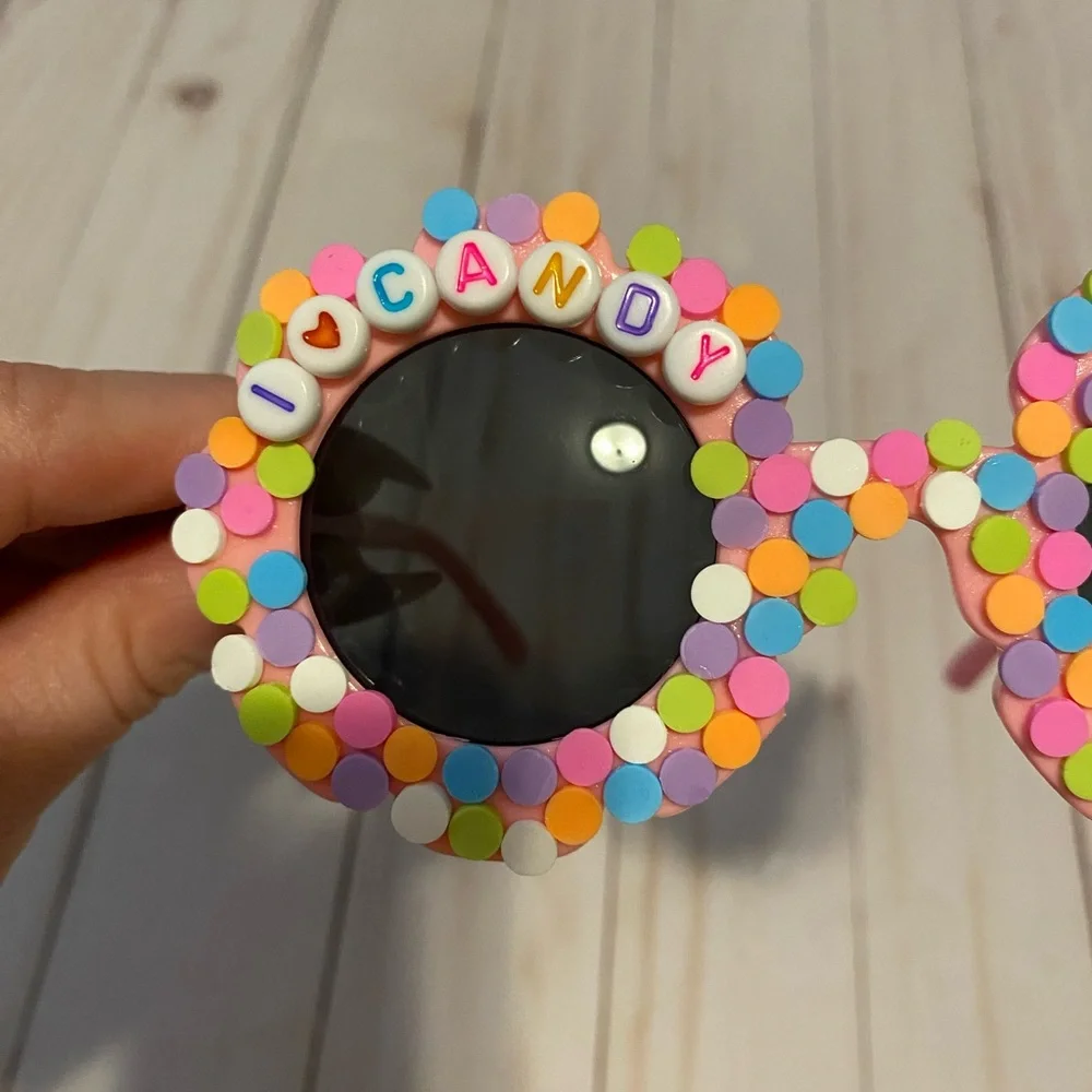 Girls pink flower shaped sunglasses w candy